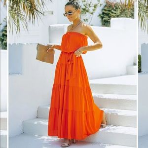 NAKED ZEBRA/VICI tiered strapless maxi dress